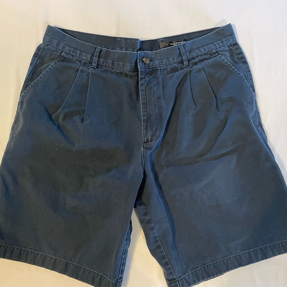 Greg Norman Collection Navy Flat-Front Pleat-Accent Shorts